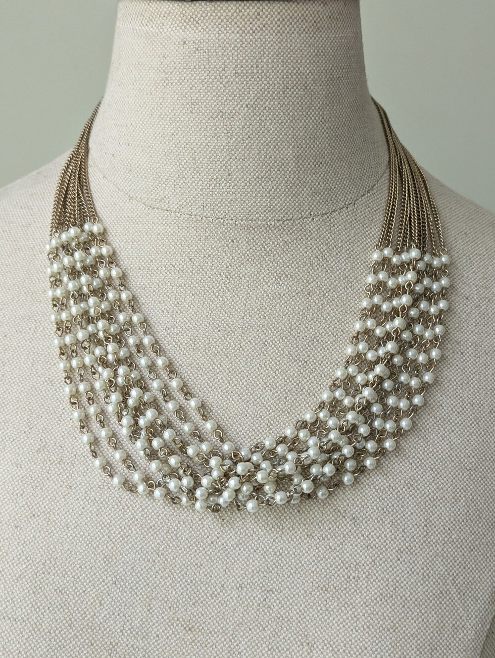Vintage Multi Strand Pearl and Gold-Tone Necklace
